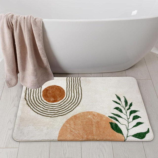 APROPHIC 20"X30" Boho Bath Rugs for Bathroom Decor Non-Slip Bath Mat Absorbent Plush Microfiber Soft Carpet Machine Washable Bath Mat for Bathrooms,Showers,Laundry Rooms,White and Green