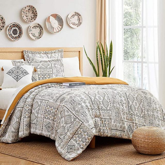 Modern Threads Conga 8-Piece Printed Complete Bed Set, Queen, Ivory/Black/Gold