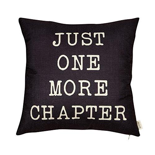 Fjfz Just One More Chapter Motivational Sign Decor Reading Decoration Cotton Linen Home Decorative Throw Pillow Case Cushion Cover with Words for Book Lover Worm Sofa Couch, Black, 18" x 18"