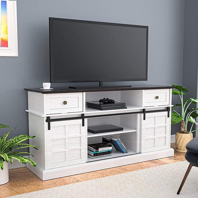 LGHM Entertainment Center, White TV Stand for 65 inch TV, 58" Farmhouse TV Stands with Sliding Barn Door, Tall TV Console and Ideal Media Storage with Flip Drawers for Living Room