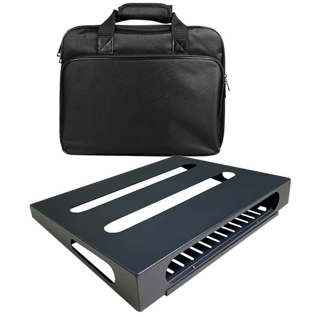 SOYAN 14" x 10.6" Guitar Pedal Board with Power Supply Tray, Carry Bag & Mounting Tapes Included (Black, SPB-14S)