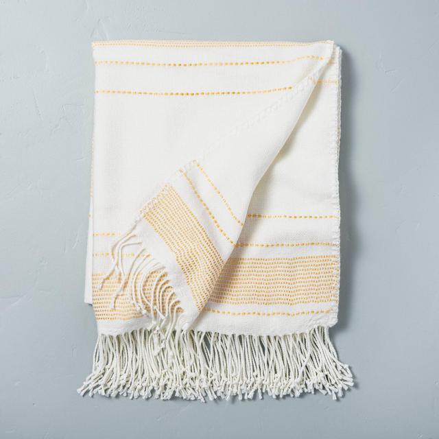 Multistripe Fringe Throw Blanket Yellow/Sour Cream - Hearth & Hand™ with Magnolia