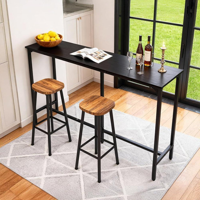 Karl home 54.7" Bar Table, Rectangular High Top Bar Counter Tables with Sturdy Metal Legs, Counter Height Bar Table for Small Space, Dining&Kitchen, Living Room, Easy Assembly, Black
