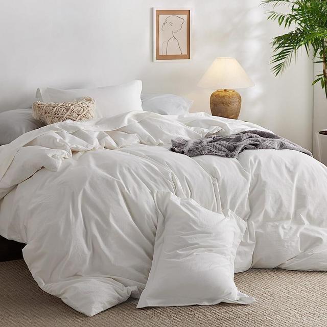 Bedsure Queen Comforter Duvet Insert with Corner Tabs Bundle Linen Cotton  Duvet Cover Queen Size Set