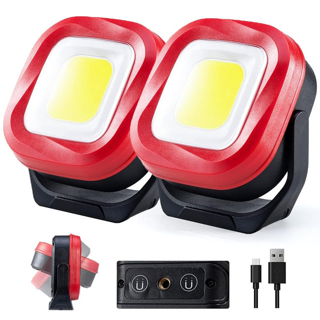 ORHOMELIFE Magnetic Work Light, 42 LEDs 1000 Lumens Rechargeable Portable Magnetic Flashlight Inspection Light for Car Repair, Camping, Emergency & Job Site Lighting (2 PCS)