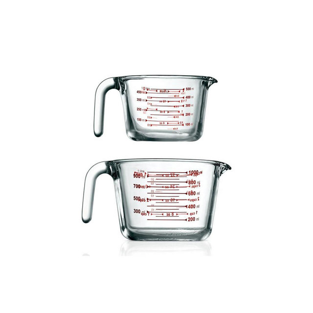 NutriChef Premium Glass Measuring Cup Set with Easy-Pour Spout & Clear Scale - NCGL3MES10