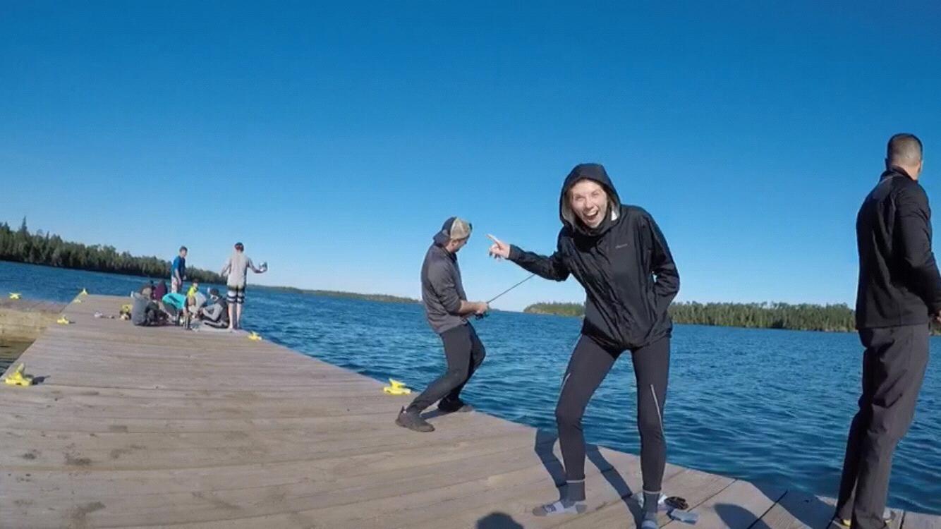 Jesse catching a big fish - Isle Royale National Park