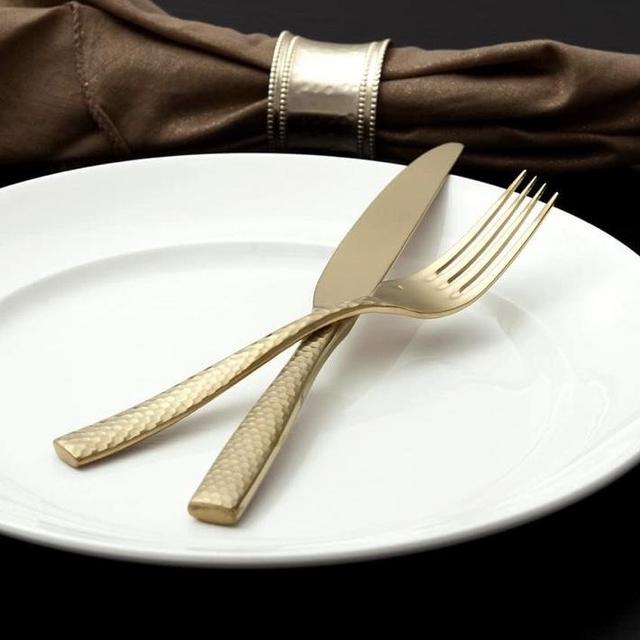 Fortessa Lucca Faceted 18/10 Stainless Steel Flatware, 5 Piece Place Setting, Service for 1, Brushed Gold