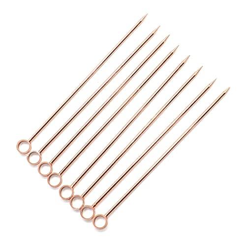 SenseYo 8 Pcs Stainless Steel Circle Cocktail Picks Martini Picks Set for Olives Fruit Stick Toothpicks (Copper Plated)