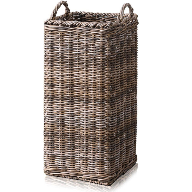 GlikCeil Rattan Umbrella Holder for Entryway 20.5h x 9l x 9w Inch Square Umbrella Stand with Plastic Water Catch, Umbrellas Basket Bucket Fit Walking Cane Tall Umbrellas Storage for Home Office