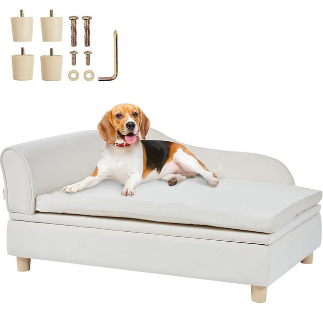 VEVOR Pet Sofa, Dog Couch for Large-Sized Dogs and Cats, Soft Velvety Dog Sofa Bed, 60 lbs Loading Cat Sofa, White
