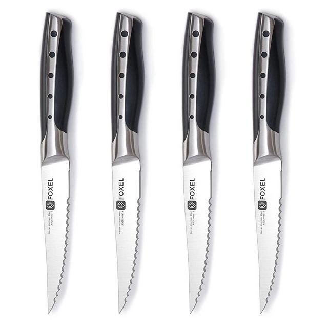 Foxel Dishwasher Safe Steak Knives Knife Set of 4, 8, or 12 - Serrated Steak Knife Set w/German Stainless Steel, Full Tang Handle, and Rust Resistant Blade - Steak Knifes Gift Box Set