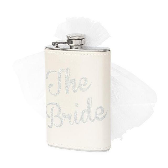 The Bride Pearlized Faux Leather Flask with Veil