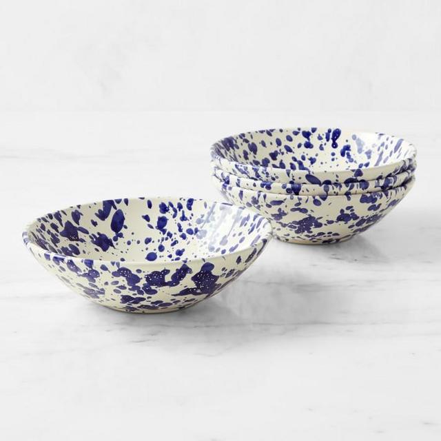 Splatter Ceramic Italian Hand-Glazed Pasta Bowls, Set of 4
