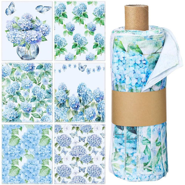 Noveread 36 Pack Reusable Cleaning Cloths Washable Cotton Kitchen Dish Towels for Home, 9.84x11.81in (Hydrangea)