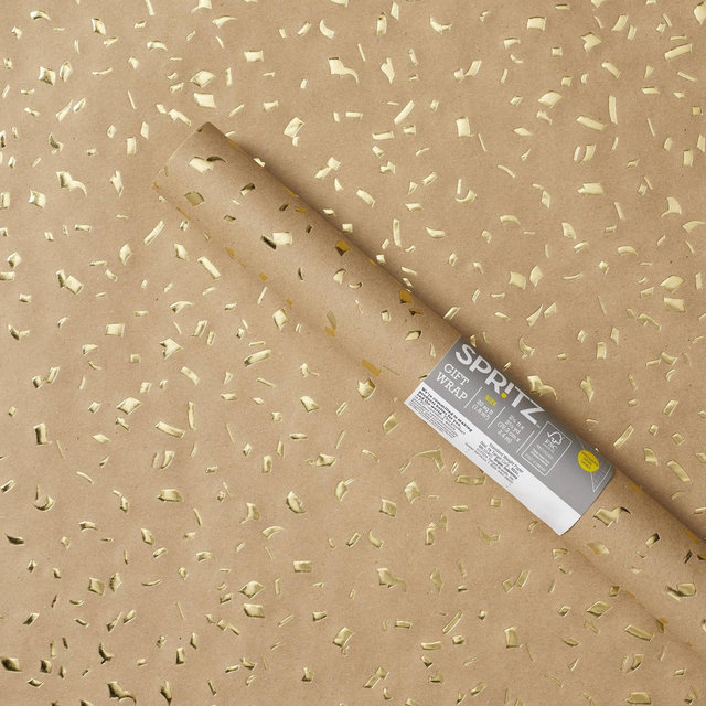 Brown Gold Foil Speckled Gift Wrap - Spritz™: Wedding & All Occasions, 94.5" x 30", DASH Pattern