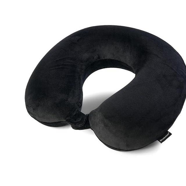 Brookstone Travel Neck Pillow - Lightweight Fleece Casing U-Shaped Stuffable Memory Foam Travel Pillow for Sleeping and Neck Support, Black