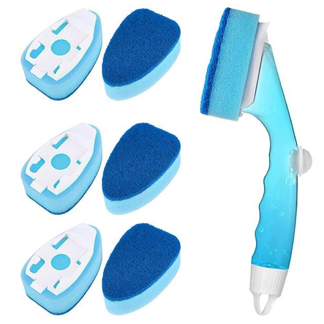 Non Scratch Dishwand, Heavy Duty Dish Wand Pack (1 Handle and 6 Refills Replacement Sponge Heads) Soap Dispenser Scrubber, Dishwashing Brushes for Kitchen Sink Pan Non Stick Dishwasher Cleaning Tools