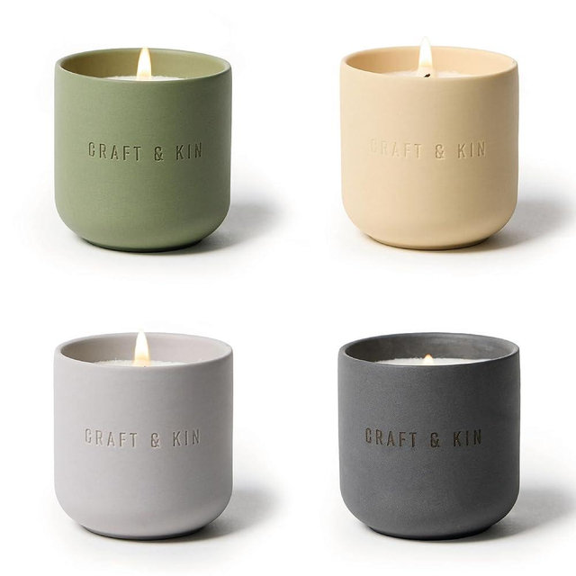 Craft & Kin Scented Candles Discovery Set | 4 Pack of 3oz Candles | 20-Hour Burn Time, Soy Blend Wax, Cotton Wick, Ceramic Jars