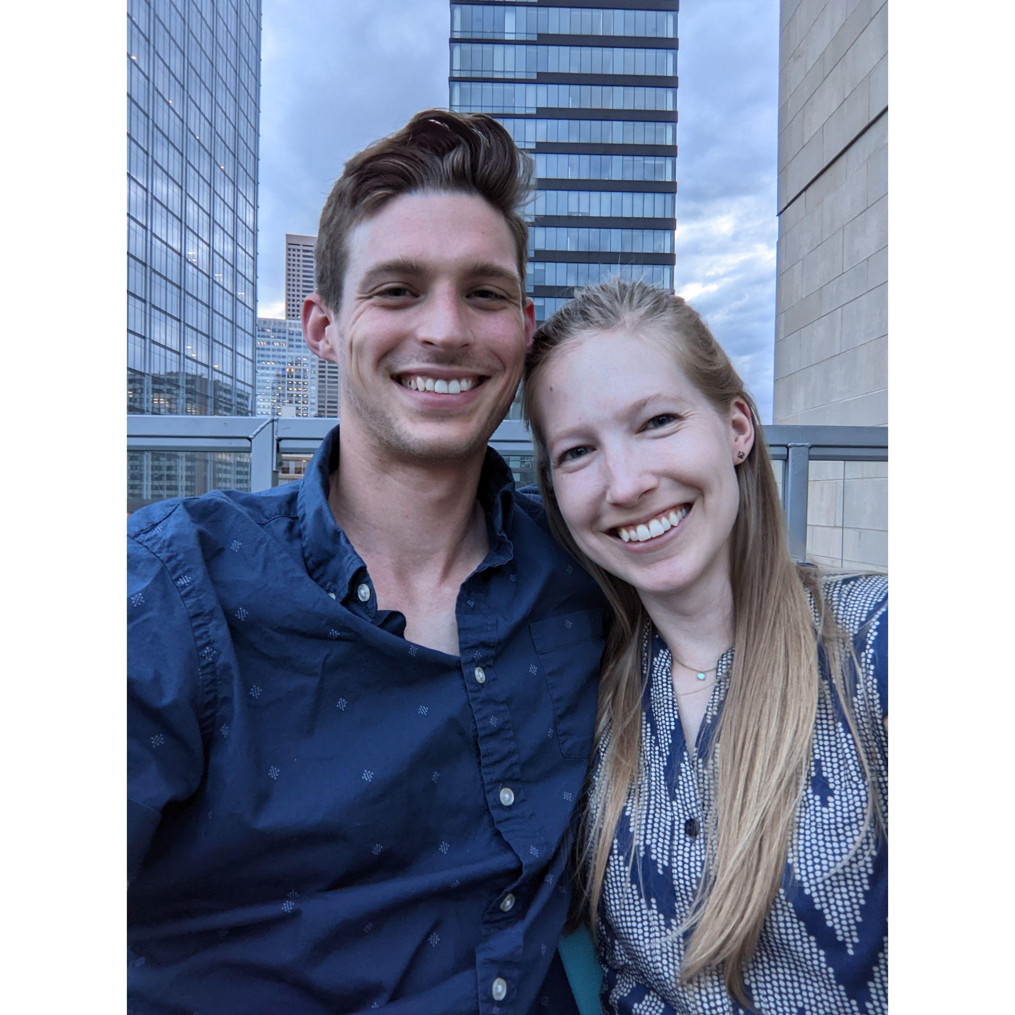 Enjoying the rooftop at Eric's North Loop apt above the Whole Foods downtown before we moved in together