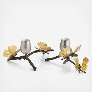Butterfly Ginkgo Candleholder, Set of 2