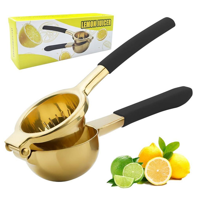AGIgear Lemon Squeezer Stainless Steel Lemon Juicer Manual Heavy Duty Lemon Juicer Pro-Grade No Seeds Citrus Juicer(Gold)