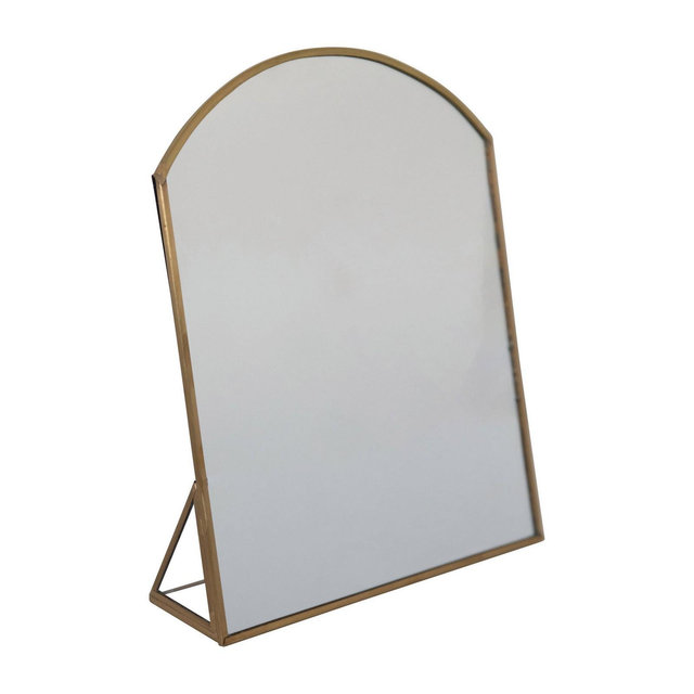 Storied Home Arched Metal Framed Standing Mirror Brass