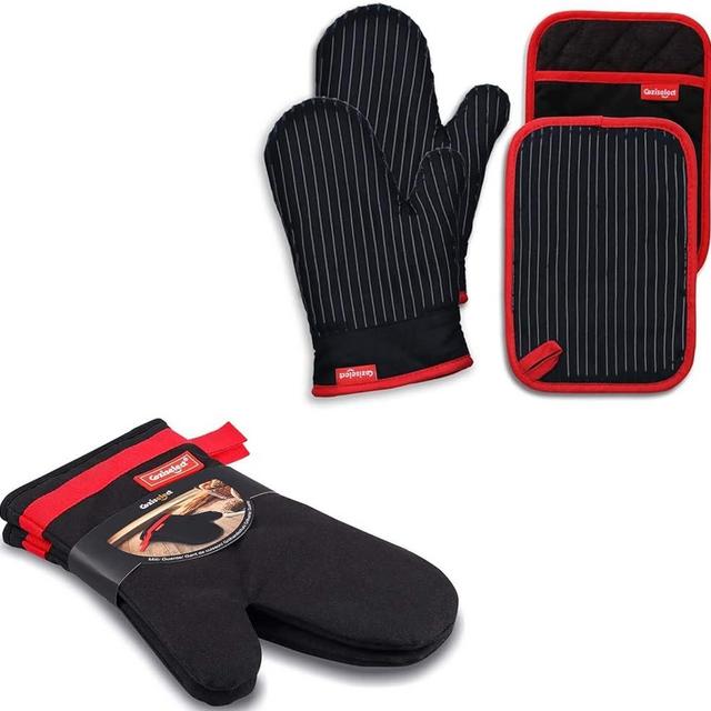 Coziselect Oven Mitts and Pot Holders Set, with Heat Resistance of Silicone, Flexibility of Pure Cotton and Terrycloth Lining, 500 F Heat Resistant, Black