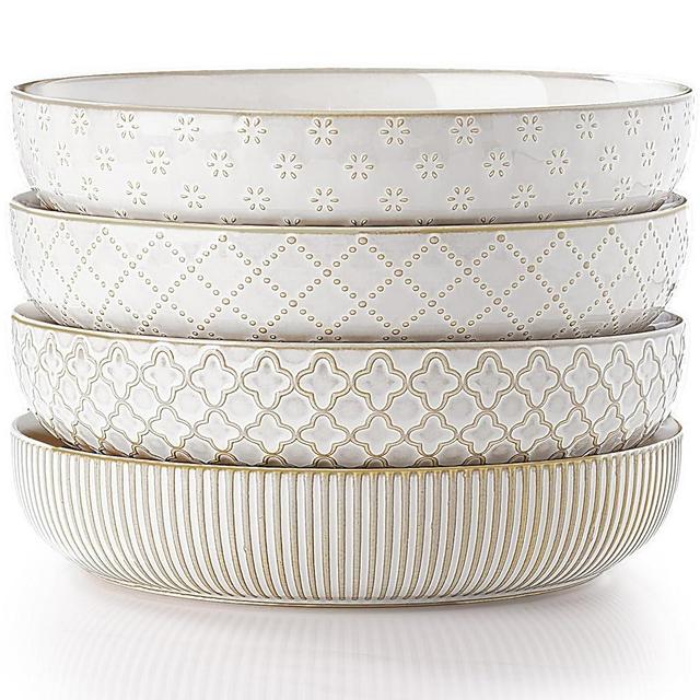getstar Pasta Bowls, Large Salad Serving Bowls (8.2 inch/35 oz), Ceramic Bowl Plates Set of 4, Farmhouse Embossments, Microwave and Dishwasher Safe