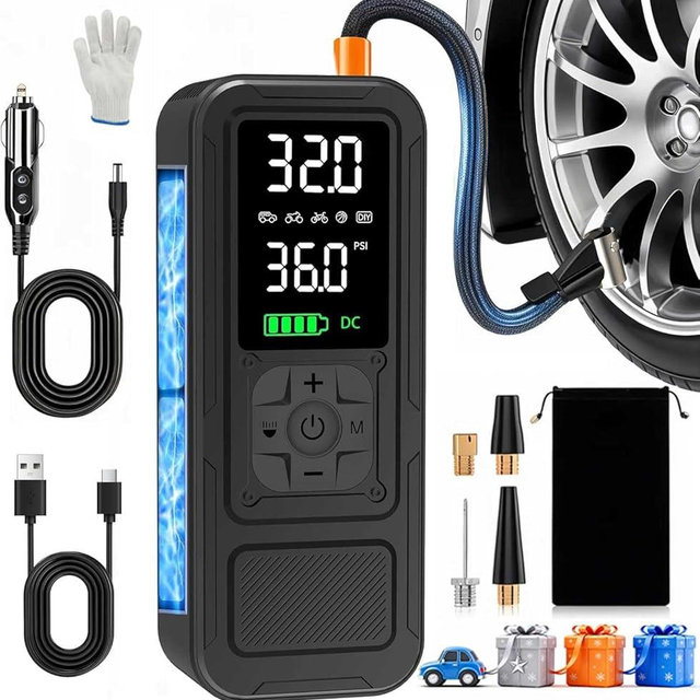 Calmara Y34 Tire Inflator Portable Air Compressor,4X Faster Inflation,6000mAh Cordless/12V DC 150PSI Air Pump with Digital Pressure Gauge for Car,Motorcycle,Bike,Valentines Day Gifts for Him