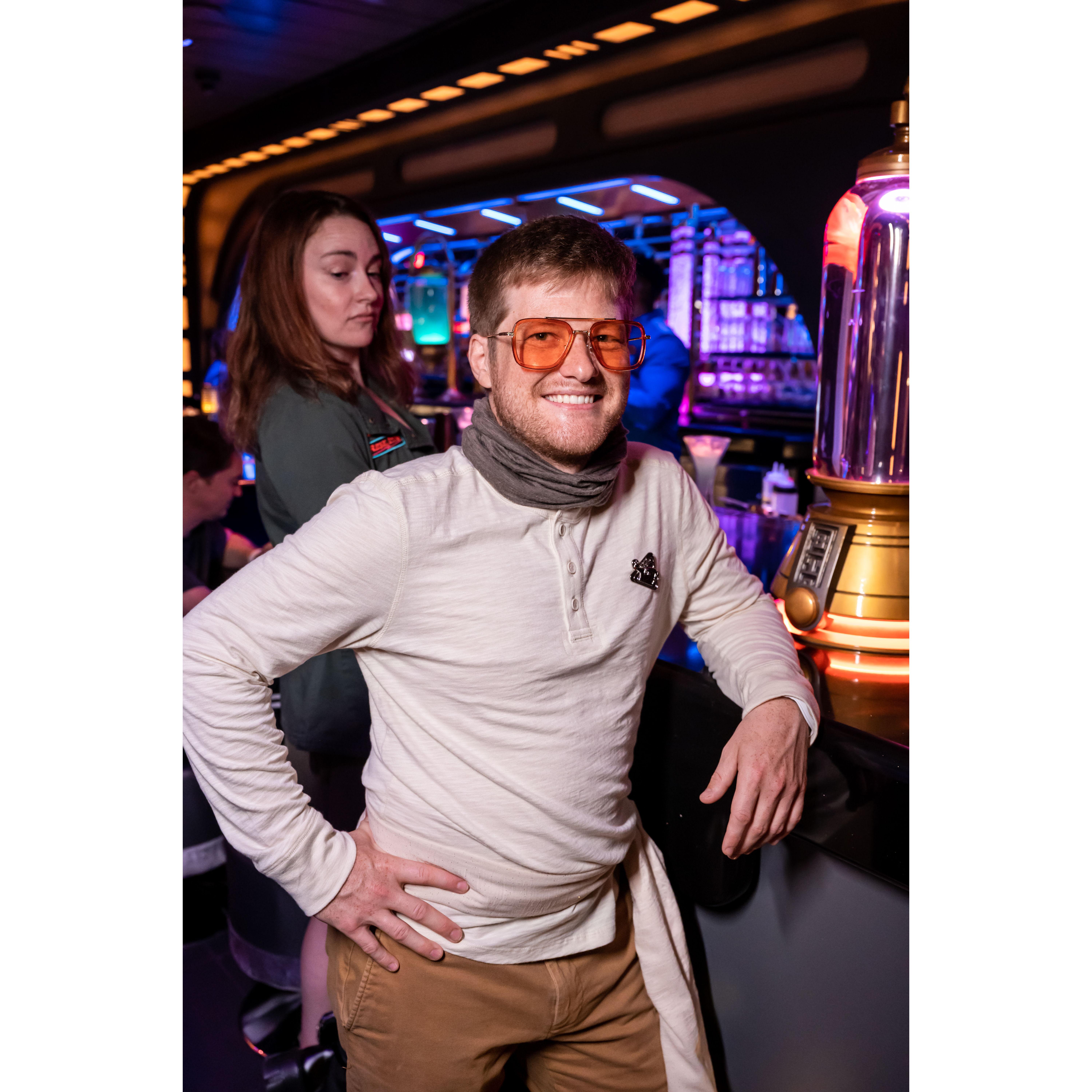 In the bar of the Starcuiser. Photo session from the Galactic Starcruiser experience in Disney. SO much fun.