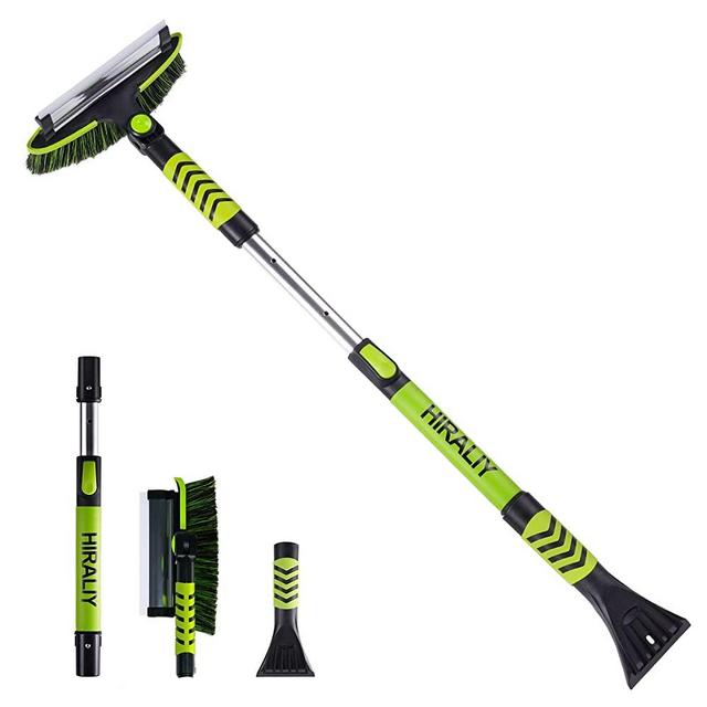 HIRALIY 3-in-1 Extendable Snow Brush, Ice Scraper for Car Windshield, 360 ° Pivoting Brush Head and Aluminum-Alloy Tubing for Car,Trucks and SUVs