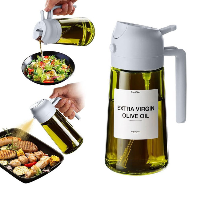 TrendPlain - Original 16oz/470ml Olive Oil Dispenser Bottle for Kitchen Gadgets and Air Fryer Accessories - Olive Oil Sprayer for Cooking w/Stickers - Ash