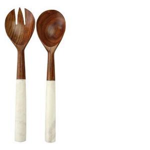 marble and wood serving set