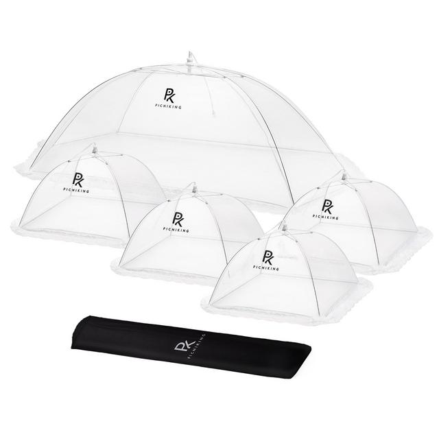(5 Pack) Mesh Food Tents/Food Covers for Outdoors | 1 XL (49x27x17) & 4 Standard (17x17x9) | Fine Net Screen | 100% Fly Protection | Double Layer Skirt | Upgraded Rods