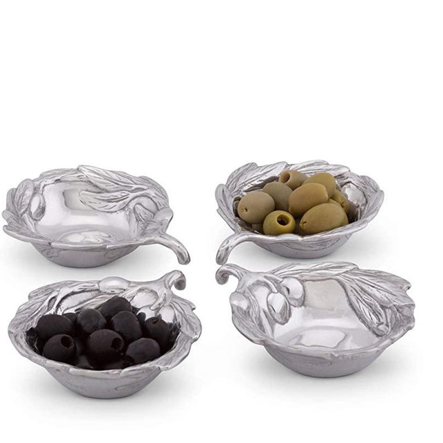 Arthur Court Sand-Cast Aluminum, Set of 4 Olive Pattern Sauce Bowls 4 inch Diameter