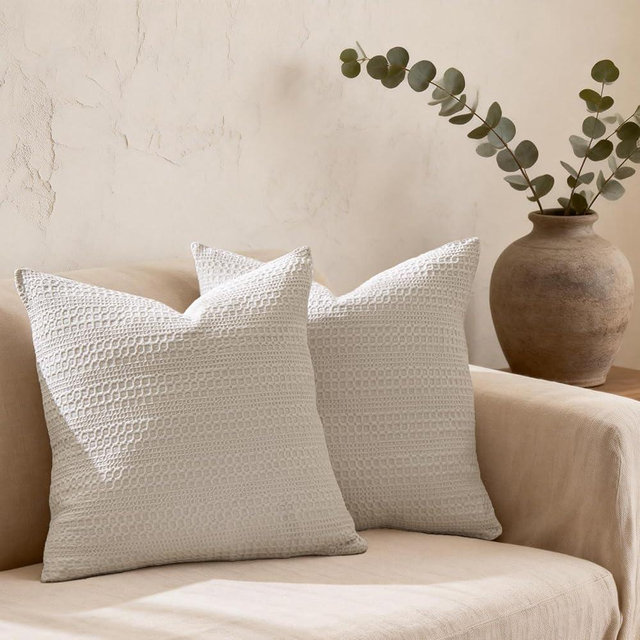 COCOPLOCEUS Khaki Pillow Covers 18x18 Throw Pillow Covers Set of 2 Boho Decorative Pillow Shams Stone Washed Cotton Pillowcase for Couch Sofa Chair Bed Car