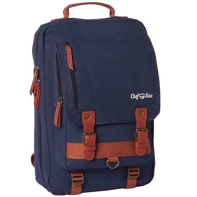 Chef Knife Bag Retro Backpack | 20+ Slots for Knives and Chef Tools | Knife Carrying Case with Hidden Back Pocket for Tablet | Sturdy Knife Bags For Chefs & Culinary Students | Premium Canvas (Blue)