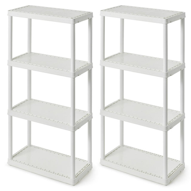Gracious Living 4 Shelf Fixed Height Solid Light Duty Storage Unit 24 x 12 x 48" Organizer System for Home, Garage, Basement & Laundry, White
