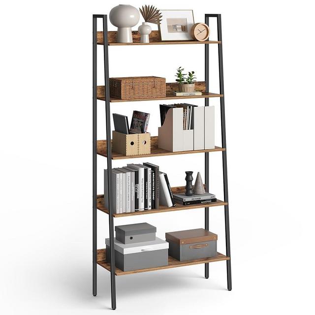 VASAGLE Bookshelf, 5-Tier Bookcase, Ladder Shelf for Home Office, Living Room, Bedroom, Kitchen, Rustic Brown and Ink Black ULLS129B01