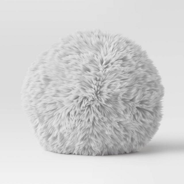 Long Faux Fur Round Throw Pillow Gray - Threshold™