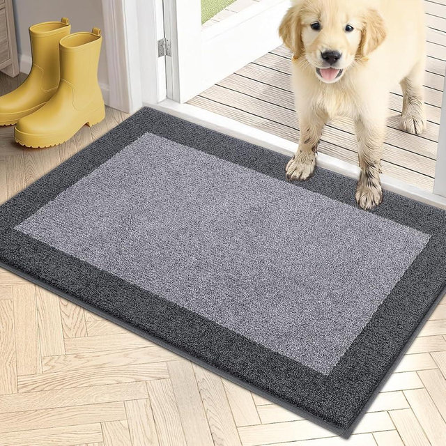 PURRUGS Dirt Trapper Door Mat 20" x 32", Non-Slip/Skid Machine Washable Entryway Rug, Shoes Scraper, Throw Rug, Super Absorbent Area Rug for Muddy Wet Shoes and Paws, Light Grey & Grey
