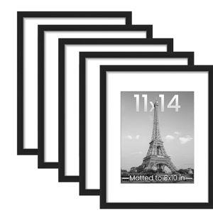 upsimples 11x14 Picture Frame Set of 5, Display Pictures 8x10 with Mat or 11x14 Without Mat, Wall Gallery Photo Frames, Black