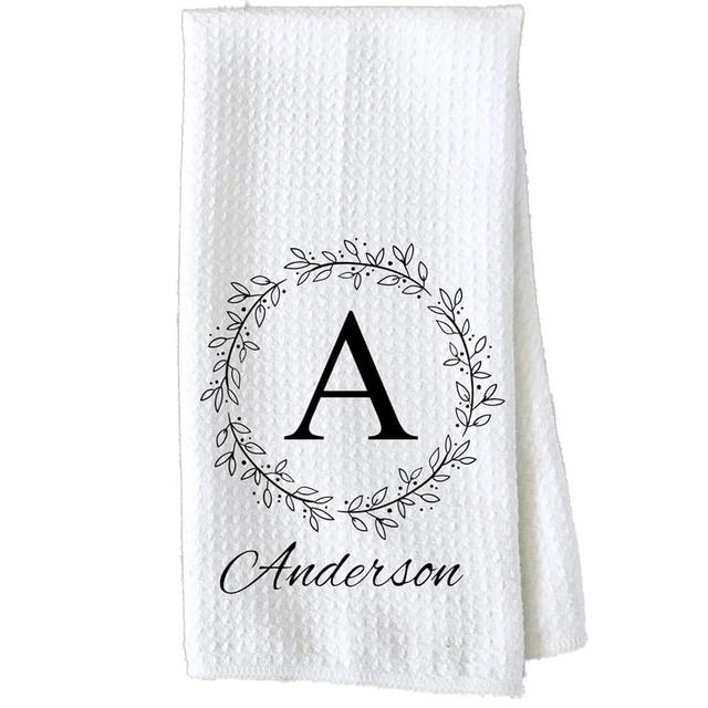 Personalized Kitchen Towel | Custom Tea Towel | Family Name Dish Towel | Kitchen Decor | Hand Towel | Housewarming Gift | Monogram Dishcloth (Wreath 5)