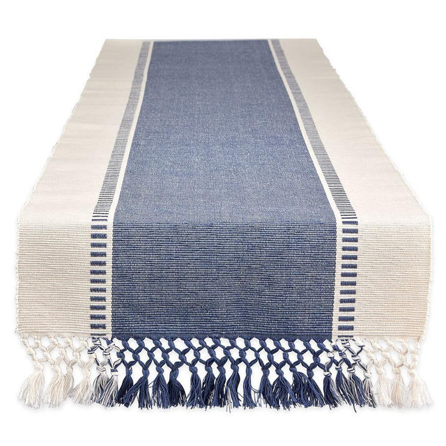 DS Dobby Striped Table Runner, French Blue, 13x72