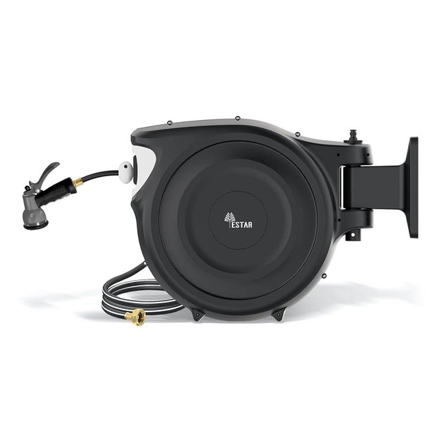 Retractable Garden Hose Reel 1/2"x130 ft, Automatic Hose Reel with 7 Pattern Nozzle,Any Length Lock Wall Mounted &180 Deg Swivel