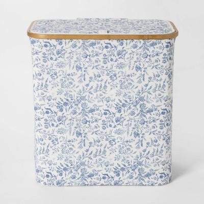 Soft Sided Laundry Hamper With Bamboo Rim Lid Floral Blue - Threshold™