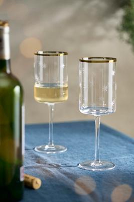 Starry Gold Rim Wine Glasses, Set of 2