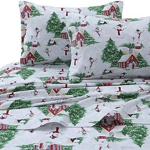 Tribeca Living 170 GSM Snowman Flannel Queen Sheet Set in Red/Green