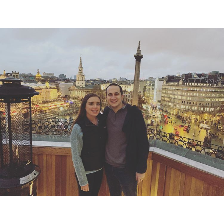 This picture was taken at a rooftop pub in London. 2019